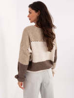 Ecru-beige zip-up sweater with V-neck RUE PARIS.