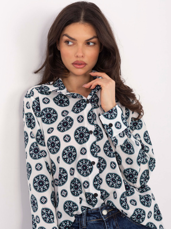 Jasnoszaro-miętowa damska koszula z dłuższym tyłem