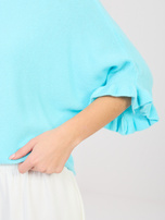 Turkusowy damski sweter oversize z rękawem 3/4