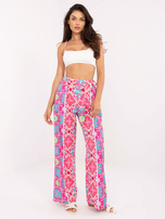 Hurtownia Różowe szerokie spodnie z materiału we wzory 