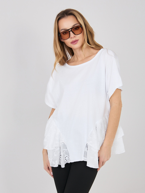 Biała damska bluzka oversize z baskinką