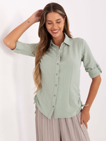 Pistacjowa damska koszula ze ściągaczami RUE PARIS 