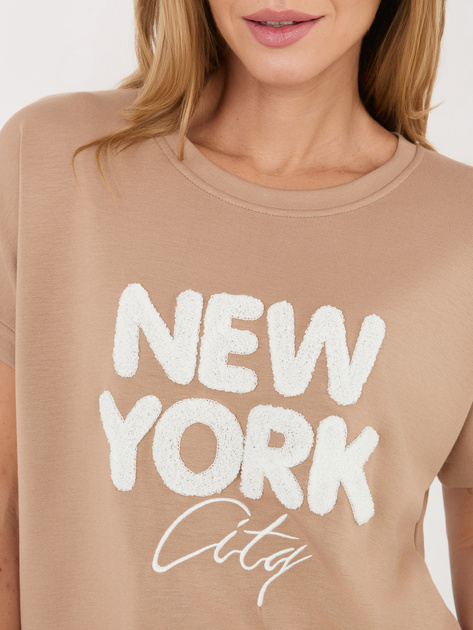 Ciemnobeżowa damska bluzka z krótkim rękawem RUE PARIS