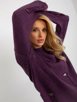 Hurt Ciemnofioletowy damski sweter oversize z dziurami