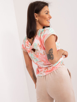 Hurt Beżowo-koralowy komplet welurowy z nadrukiem RUE PARIS