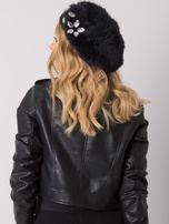 Czarny beret damski z aplikacją