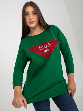 Hurtownia Ciemnozielona bluzka plus size z rękawem 3/4