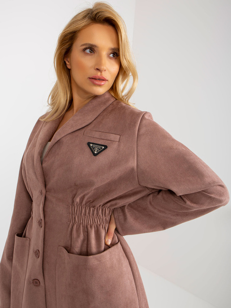 Hurt Brudnoróżowy płaszcz o kroju marynarki z gumką w pasie