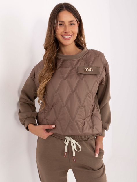 Jasnobrązowy casualowy komplet z odpinaną broszką