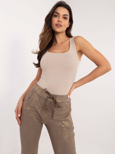 Hurt Ciemnobeżowe połyskujące spodnie z wiązaniem