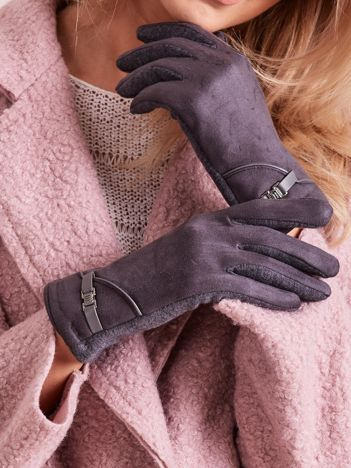 Dunkelgraue elegante Damenhandschuhe.