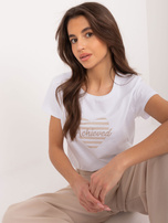 Hurt Biało-beżowy t-shirt damski z napisem BASIC FEEL GOOD