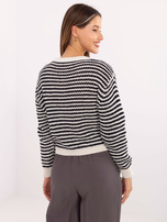 Ecru-granatowy sweter ze srebrnymi guzikami RUE PARIS