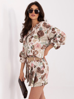 Brązowe damskie spódnico-szorty z paskiem