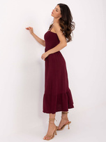 Bordowa midi sukienka z muślinu
