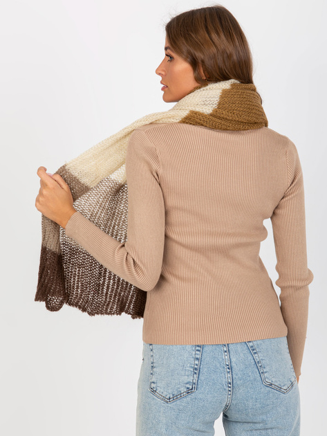 Hurt Brązowo-beżowy damski szal zimowy z dzianiny