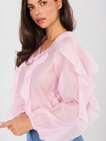 Jasnoróżowa półprzezroczysta koszula z dekoltem V