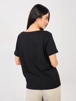 Czarny t-shirt basic z dekoltem V RUE PARIS 
