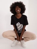 Hurt Czarny bawełniany t-shirt z aplikacjami