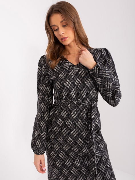Hurtownia Czarno-szara sukienka damska z długim rękawem