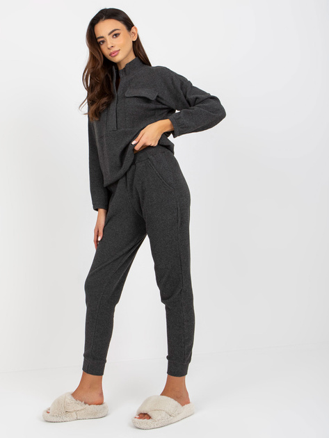 Hurtownia Ciemnoszara prążkowa piżama ze spodniami