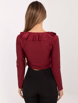 Bordowa krótka bluzka z wiązaniem