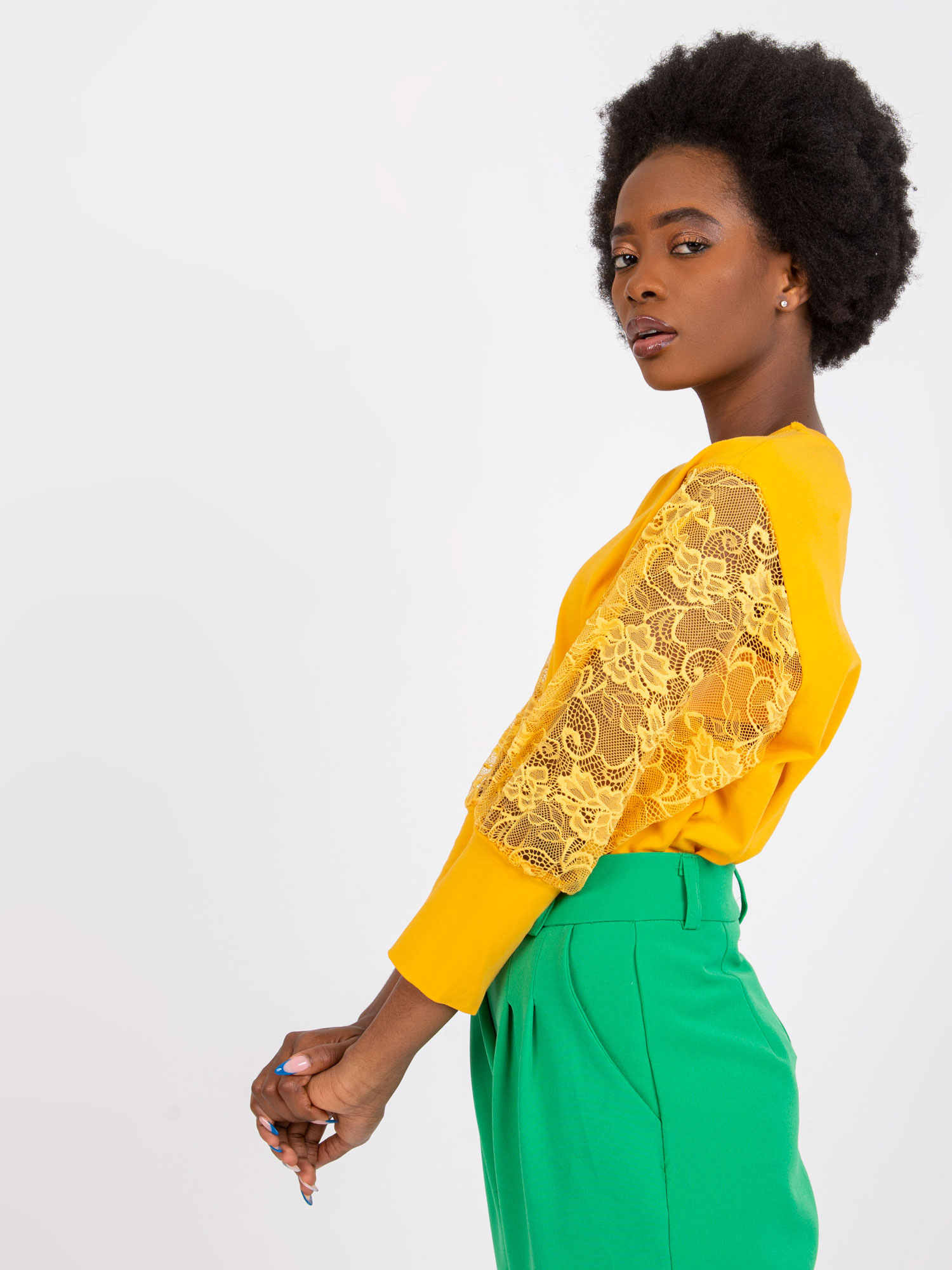Bright orange blouse with lace sleeves Havana RUE PARIS.