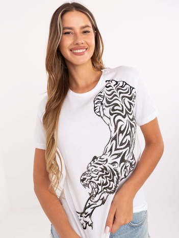 Biały damski t-shirt z aplikacją 