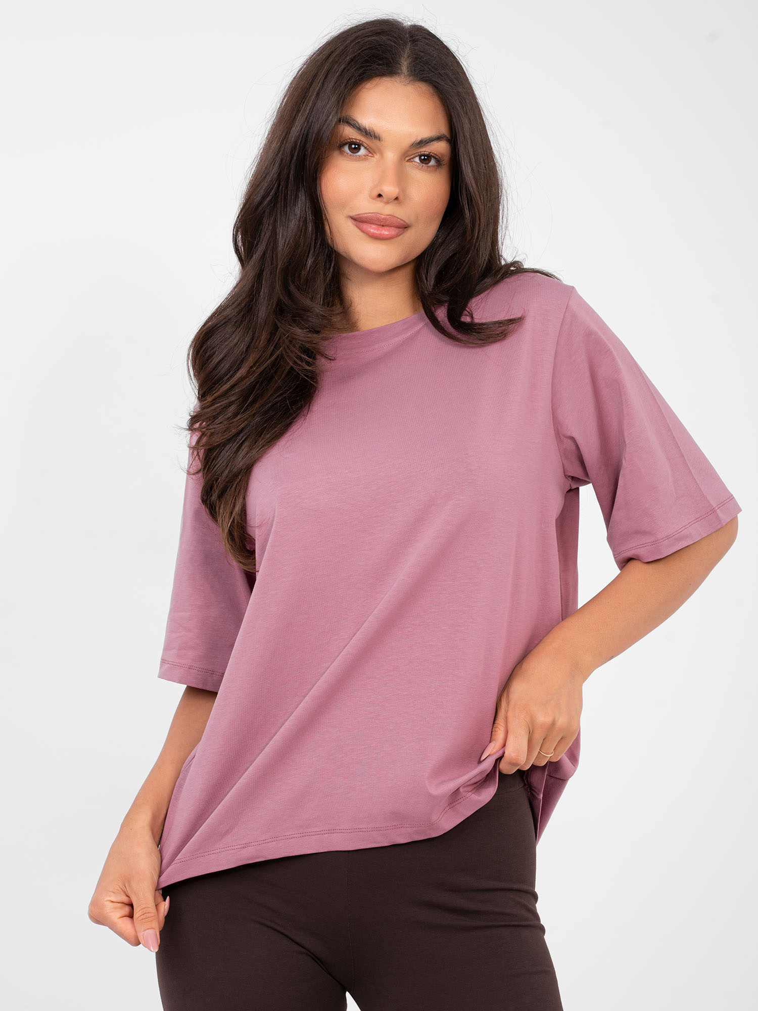 Dirty pink t-shirt with a longer back RUE PARIS.
