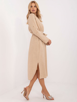 Hurt Beżowa luźna sukienka casualowa z rękawem 3/4