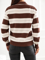 Brązowy elegancki sweter polo w paski