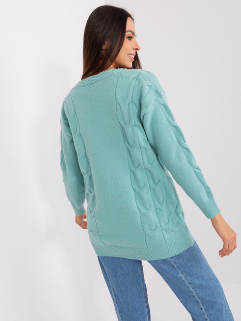 Hurt Miętowy damski sweter rozpinany z warkoczami
