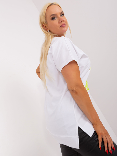 Hurt Ecru-limonkowa bluzka plus size z printem