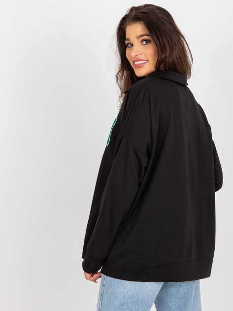 Hurtownia Czarna bawełniana bluzka oversize z naszywką