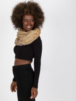 Ciemnobeżowo-żółta chusta komin z motywem 