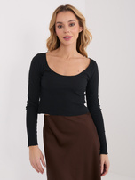 Czarna prążkowana bluzka basic z bawełny 