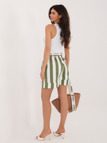 Ecru-khaki women's shorts in wide stripes.
