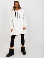 Hurt Ecru długa bluza oversize z kapturem i suwakiem u góry 