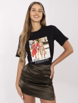 Czarny damski t-shirt z nadrukiem