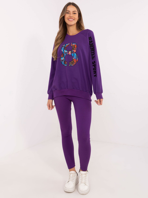 Hurt Ciemnofioletowy casualowy komplet z legginsami