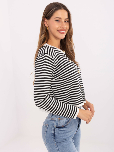 Ecru-czarny sweter z ozdobnymi guzikami RUE PARIS