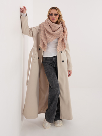 Brzoskwiniowo-szary damski szal z frędzlami