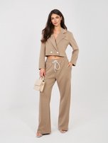 Ciemnobeżowy dwurzędowy komplet z miękkiego materiału RUE PARIS 