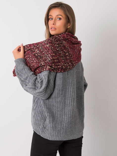 Bordowy szalik damski ze złotą nicią