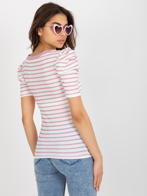 Hurtownia Biało-różowa bluzka na co dzień w paski