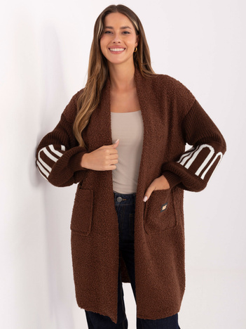 Brązowy długi kardigan z kontrastowymi rękawami