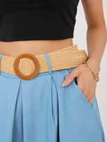 Jasnoniebieska rozkloszowana spódnica z kieszeniami