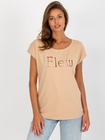 Hurt Camelowy t-shirt jednokolorowy z napisem