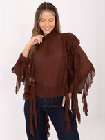 Brązowa przezroczysta bluzka z falbanami