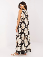 Black maxi dress without sleeves.
